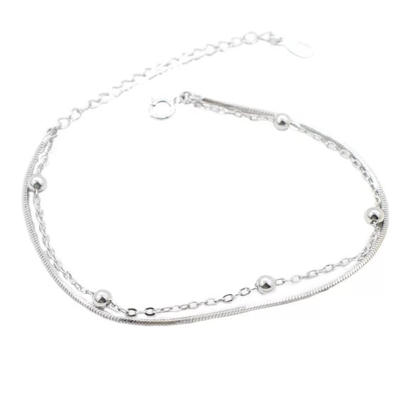 Sterling Silver Double Layer Beads Chain Bracelet/Anklet